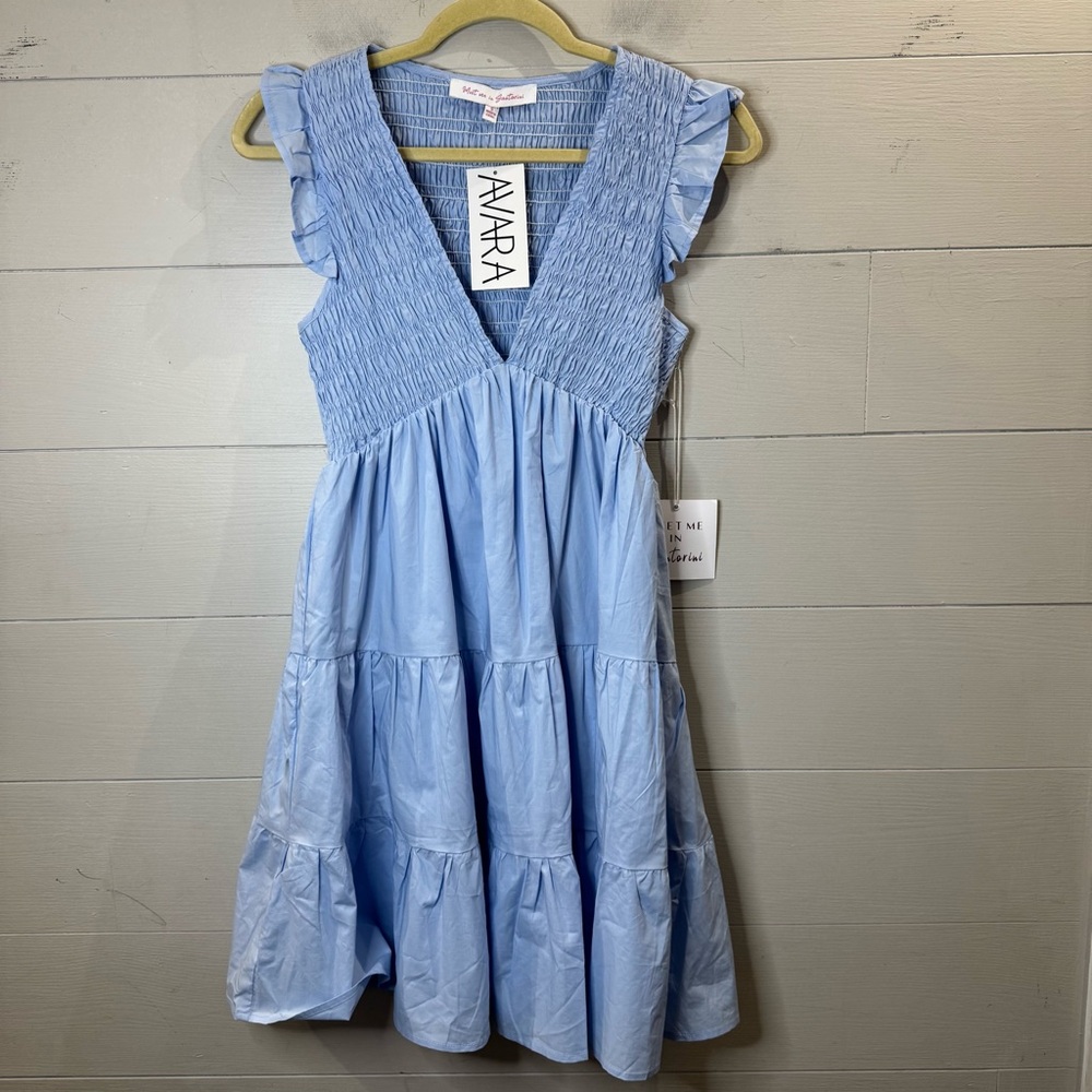 Meet Me In Santorini | NWT Women's Blue Smocked Dress Size Small